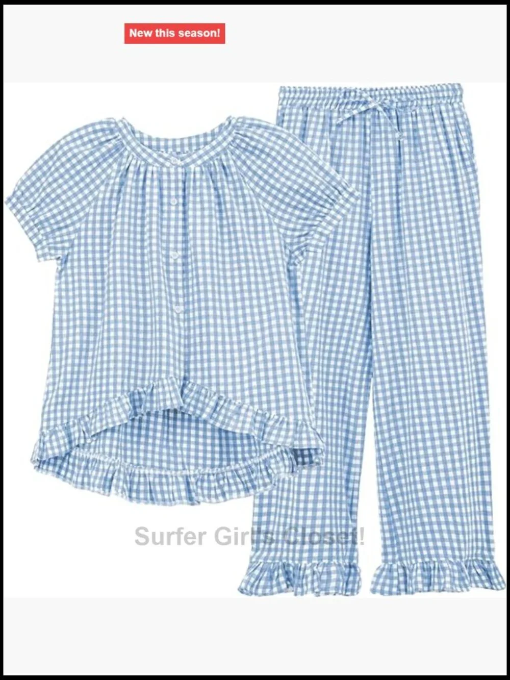 Women's 2 Piece Gingham Pajama Set Cotton Button Down Short Sleeve Ruffle